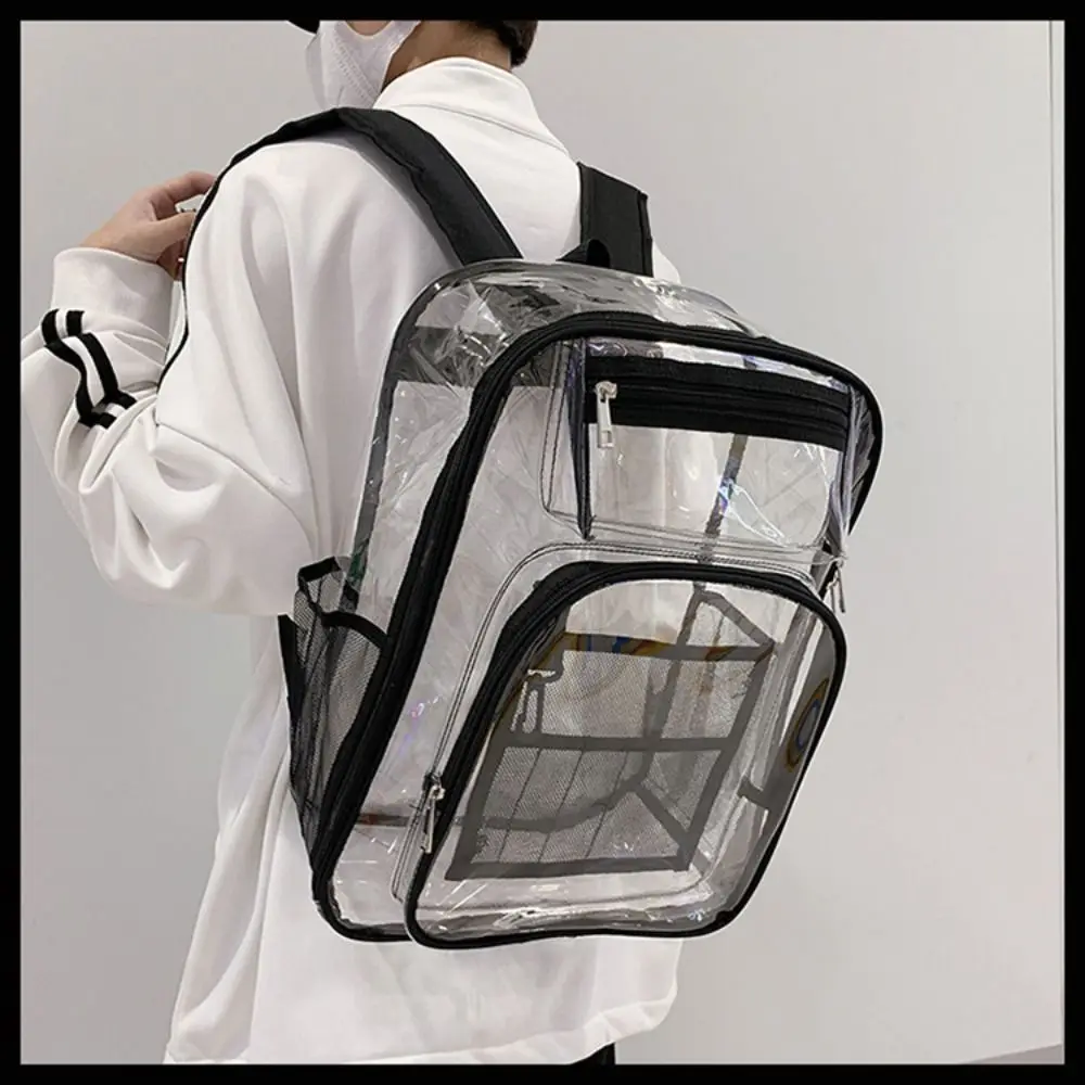 PVC Clear Backpack Large Capacity Waterproof Students Bookbag with Multi-pockets See Through Transparent Backpack School