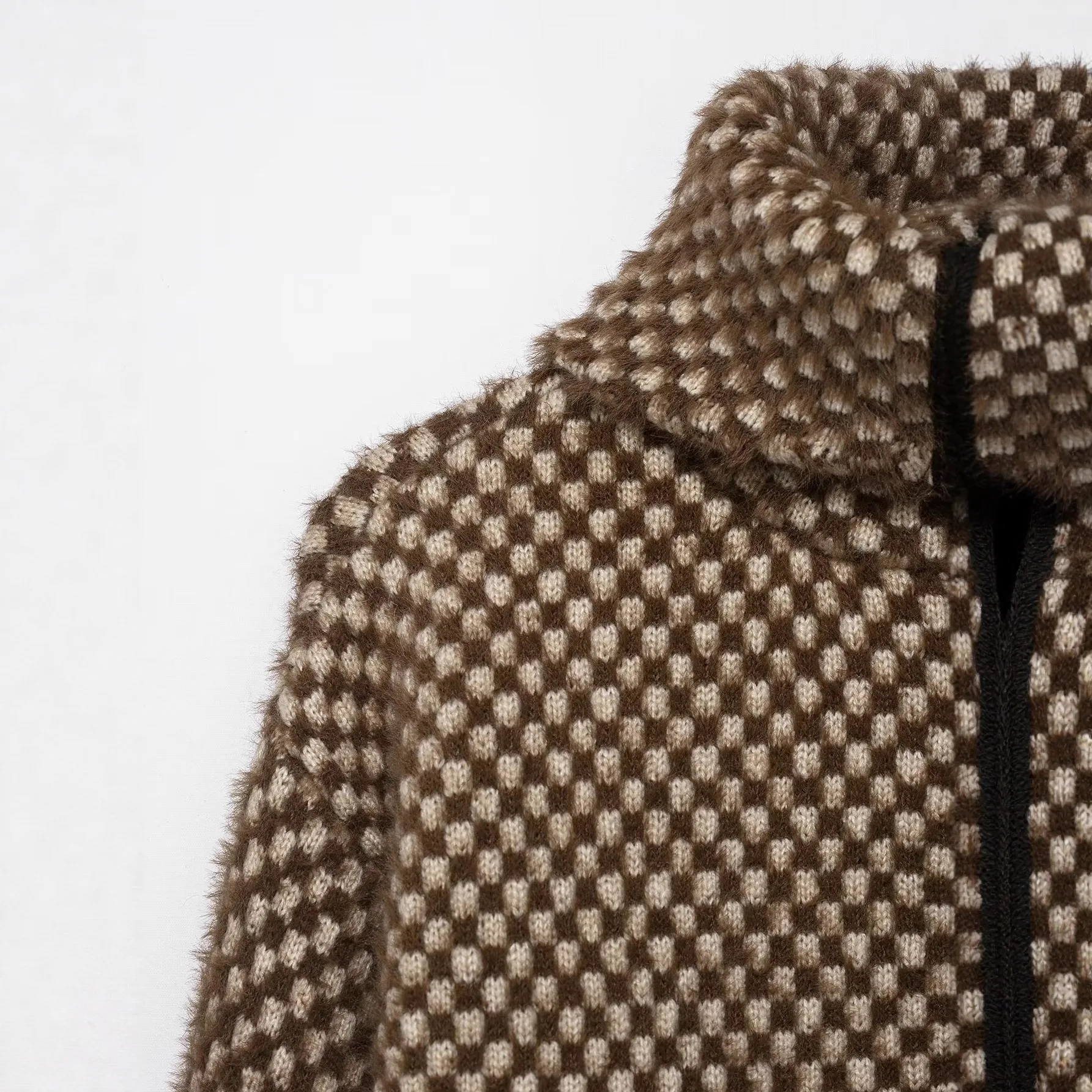 Dámská zimní pletená pilotní bunda s efektem umělé kožešiny, patchwork, střední tloušťka, dlouhý rukáv, pouliční styl - náhled 3