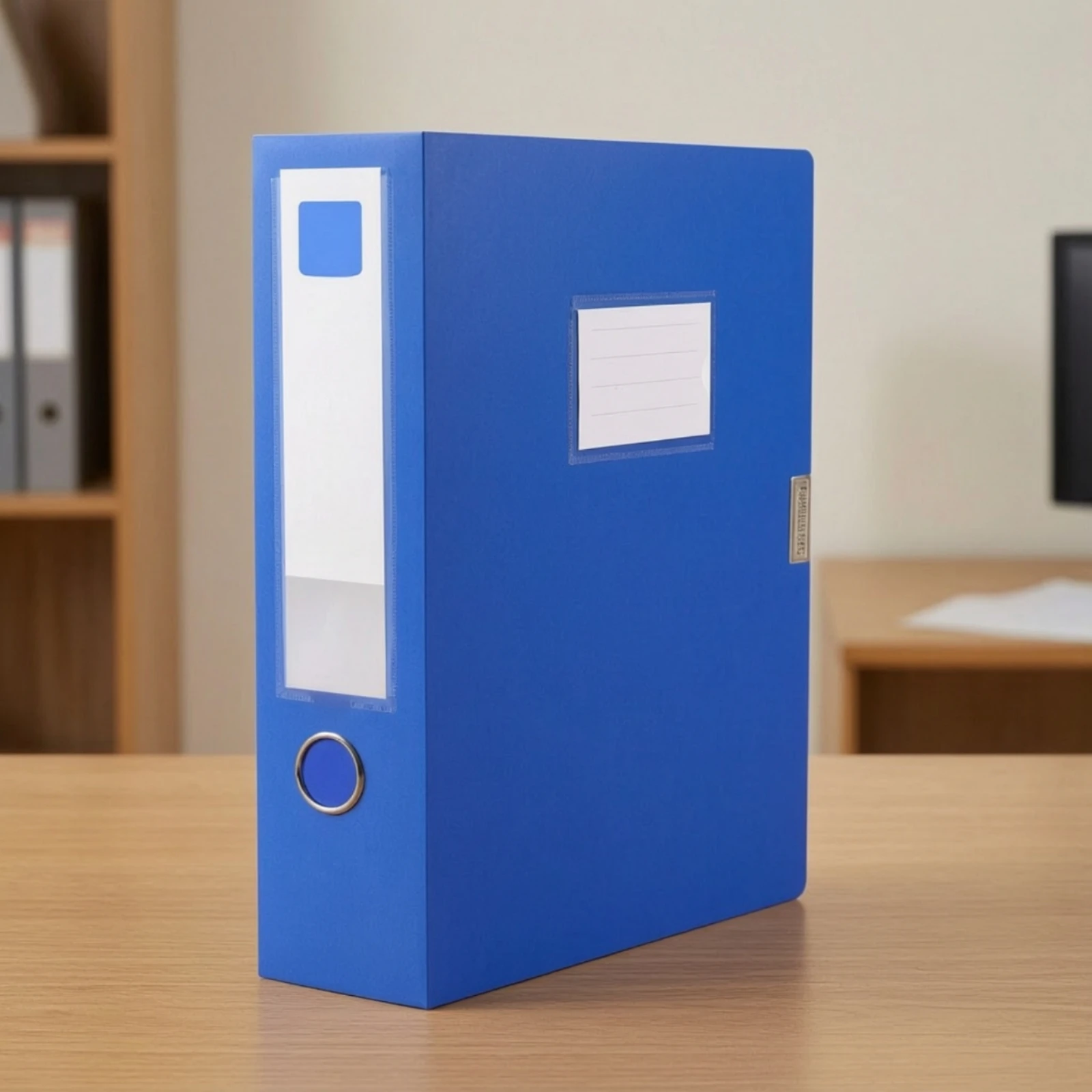 a4サイズの書類を収納できるファイルボックス。ラベル用ポケット付きで、耐久性に優れ、オフィスで使用するのに適した防塵機能付きの堅牢な書類収納ボックス。