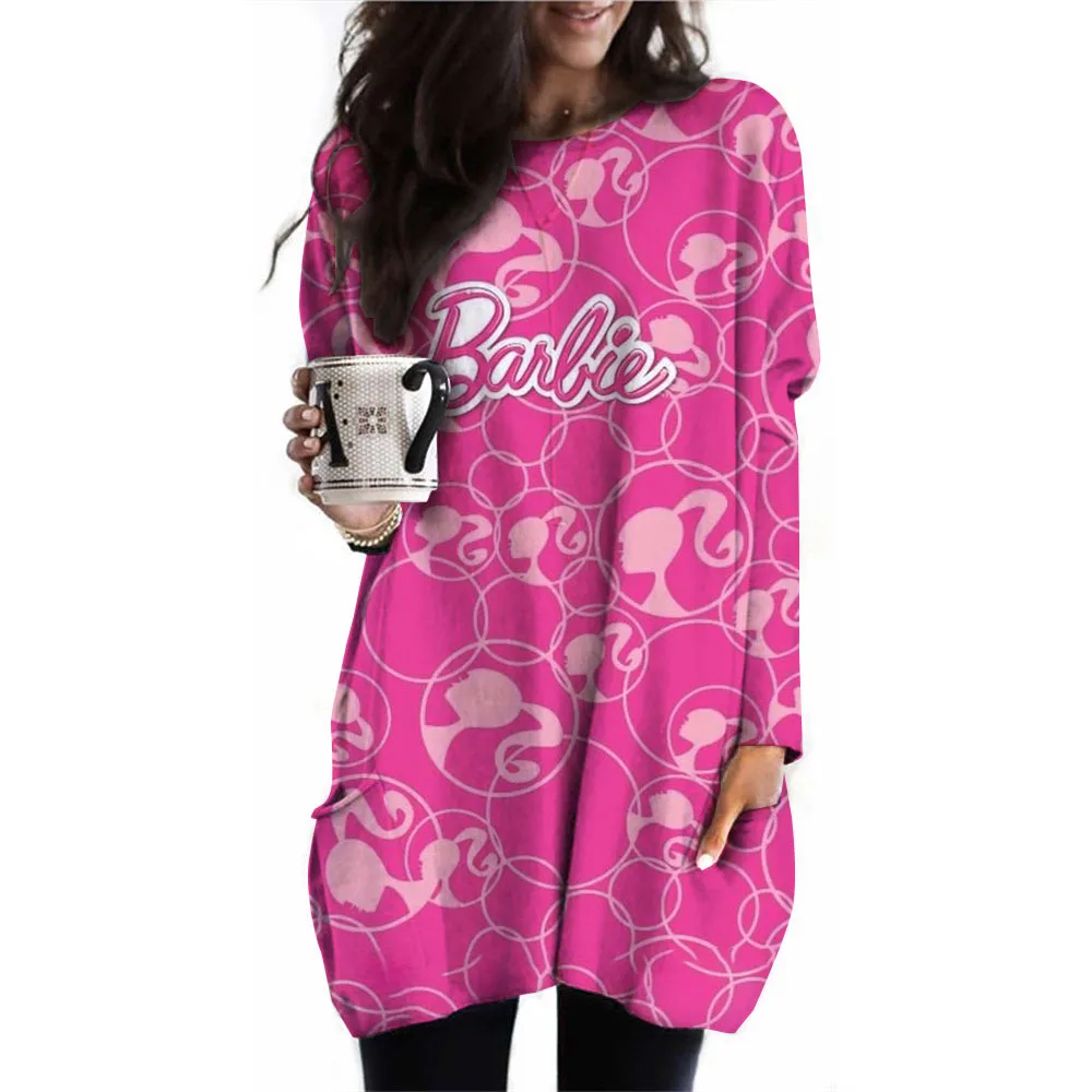 Dames Pullover Barbie Prinses Print Kleur Geblokkeerd T-Shirt Top Met Lange Mouwen, Modieus En Eenvoudig Dames Zak T-Shirt