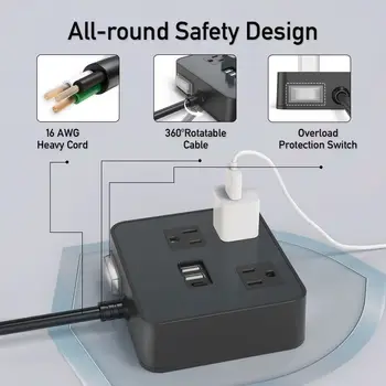Voděodolná zásuvka IPX6 s USB portem, 3 široké zásuvky + 3 USB porty, plochá zástrčka, vícenásobná zásuvka s vypínačem 6 nejlepší prodej hlavní podřízená zásuvka - №5