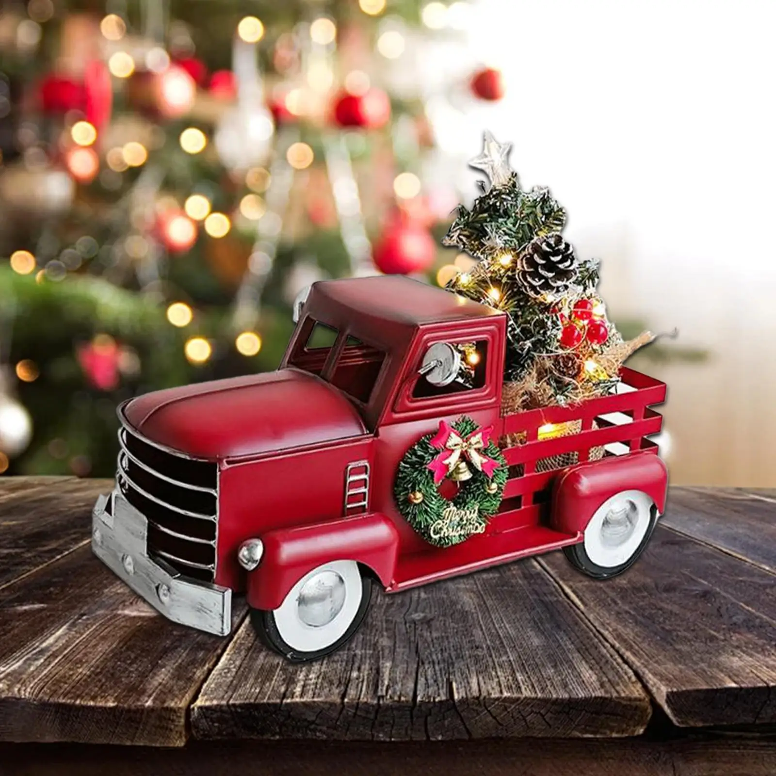 Truck Christmas Tree Statue Collectible Christmas Decoration Metal Vintage Car for Office Indoor Tabletop Living Room Entrance