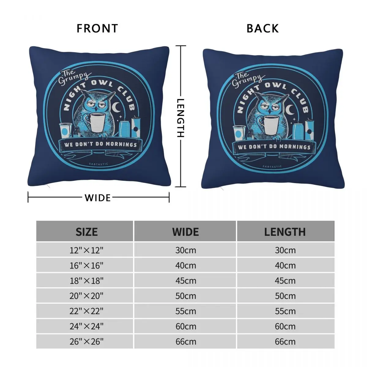 Grumpy Night Owl Club Circular Square Pillowcase Polyester Linen Velvet Creative Zip Decorative Pillow Case Room Cushion Cover