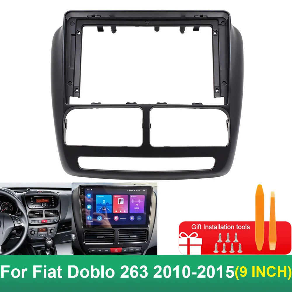 For Fiat Doblo 263 2010-2015 9 Inch Matte Black 2Din Android Car Stereo Fascia Frame Dashboard Trim Panel Kit