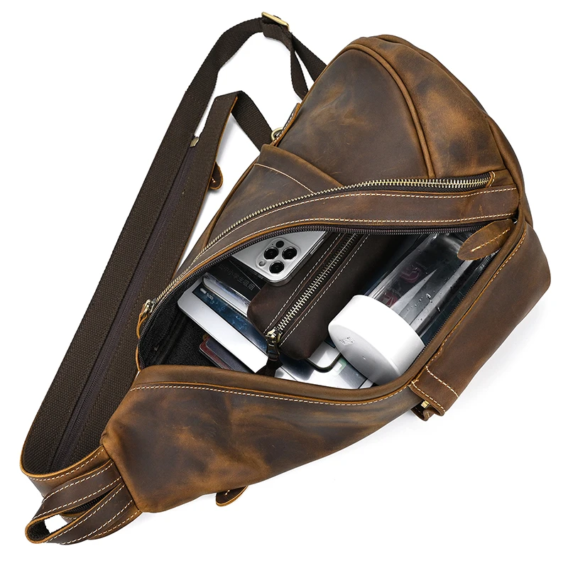 High Quality Leather Saddle bag Genuine Leather Chest Bag Crossbody Bag Men's Leather Chest Pack Single Shoulder Backpack image 5