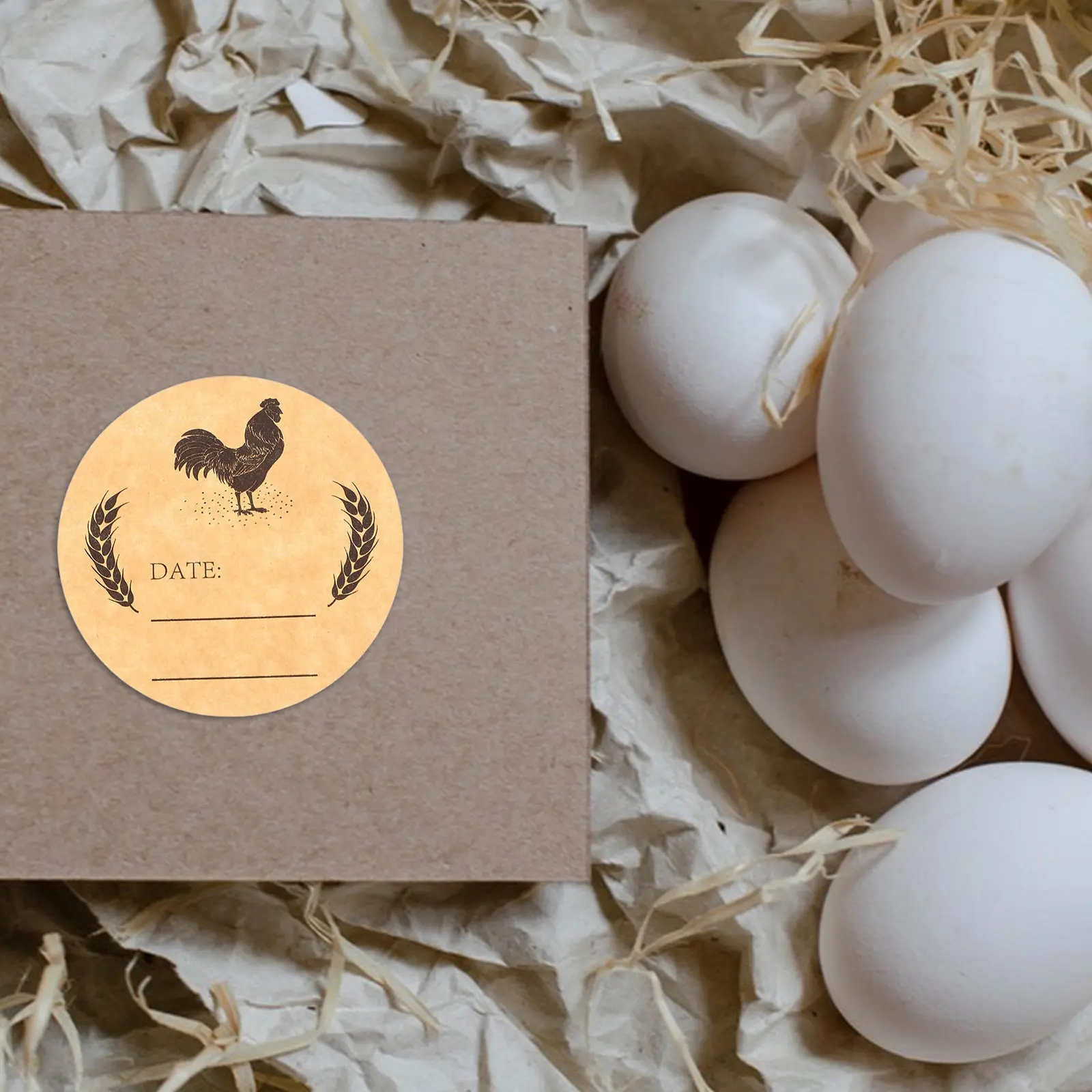 1 Roll Round Kraft Paper Labels for Chicken Egg Cartons Self Adhesive Write on Fresh Egg Stickers Farm Kitchen