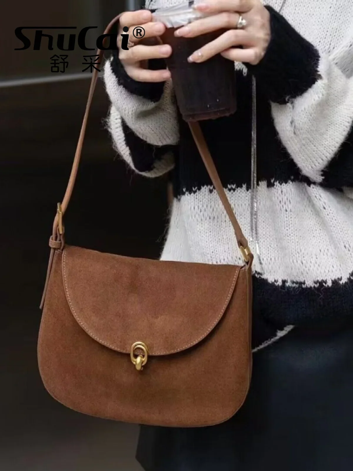 

New Leather Women Designer Luxury Bag Head Layer Frosted Cowhide Women's Underarm Shoulder Lock Buckle Tide Small Messenger Bag