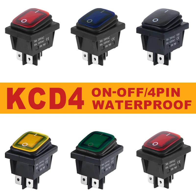 2Pcs 12V 220V Waterproof Rocker Switch KCD4 16A 4Pin ON/OFF Seal Switch Car Boat Button Switches with LED Light