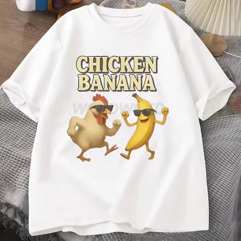 Funny Chicken Banana Graphic T Shirts Fashion Casual Tops Unisex Funny Chicken Banana Design Men's Women's T-shirt Tops