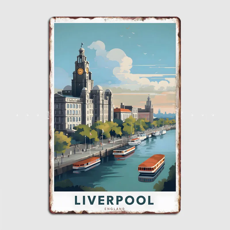 Liverpool United Kingdom Travel Scenic Spot Poster Metal Sign Custom Kitchen Tin Wall Indoor Decor Drawing Room Decor Home Decor