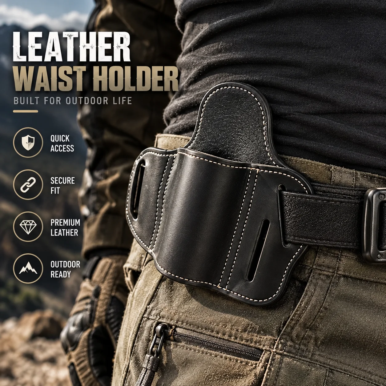 Vintage Leather Quick Draw Waist Holder Belt Mounted Outdoor Carry Cover Tactical Utility Holder