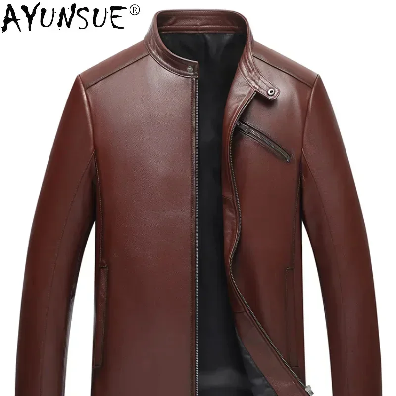 AYUNSUE 2025 Autumn 100% Genuine Leather Jacket Male Cowhide Jackets Black Stand-up Collar Clothing Abrigo Hombre Gmm375