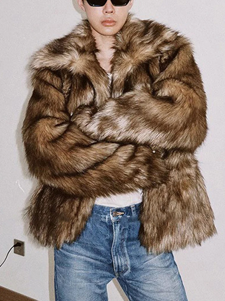 Winter Thick Warm Hairy Shaggy Faux Raccoon Fur Coat Man Long Sleeve High Quality Luxury Fluffy Jacket 2024 Artificial Fur Coat