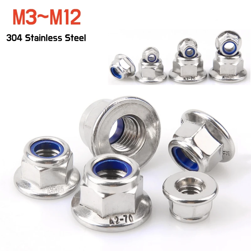 2 ~ 30 szt. Metryczny wkładka nylonowa kołnierzowy nakrętki mocujące M3 M4 M5 M6 M8 M10 M12 304 A2 stal nierdzewna Hex samoblokujące się z kołnierzem