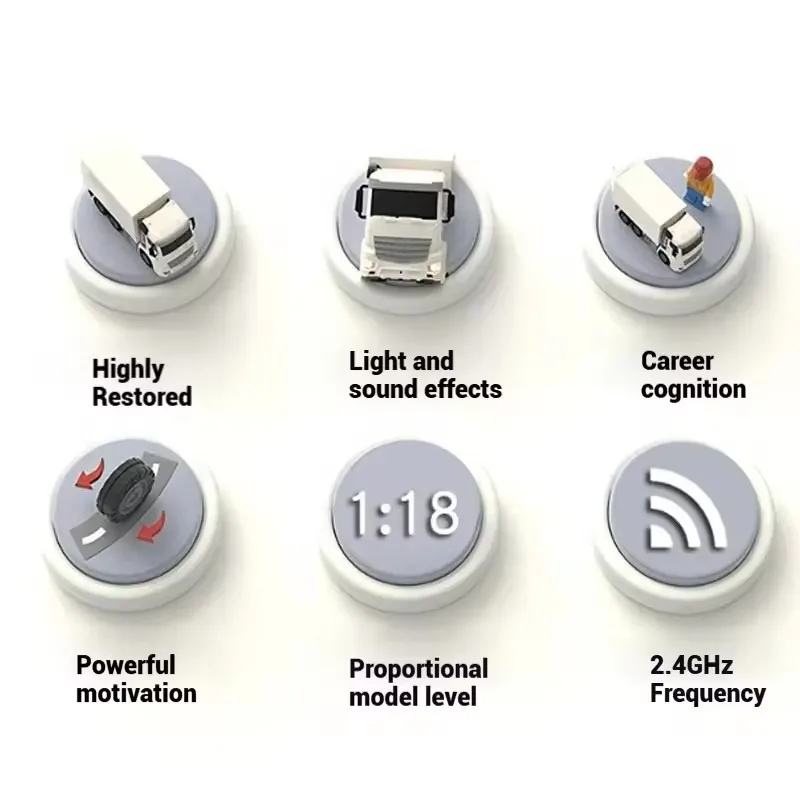 Caminhão de Controle Remoto Elétrico Simulação 1:18, 2.4G 12CH, Porta Abre, Iluminação LED, Som, Modelo de Caminhão RC