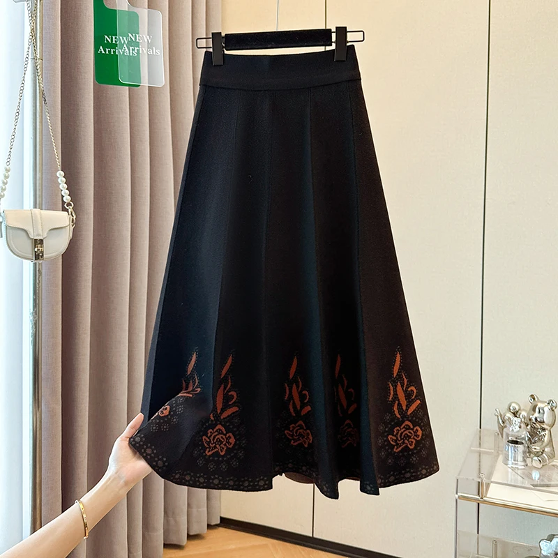 

Осенне-зимняя трикотажная юбка Ele Midi Юбка трапециевидной формы с высокой талией Плиссированная хлопковая повседневная юбка с цветочным узором для мам...