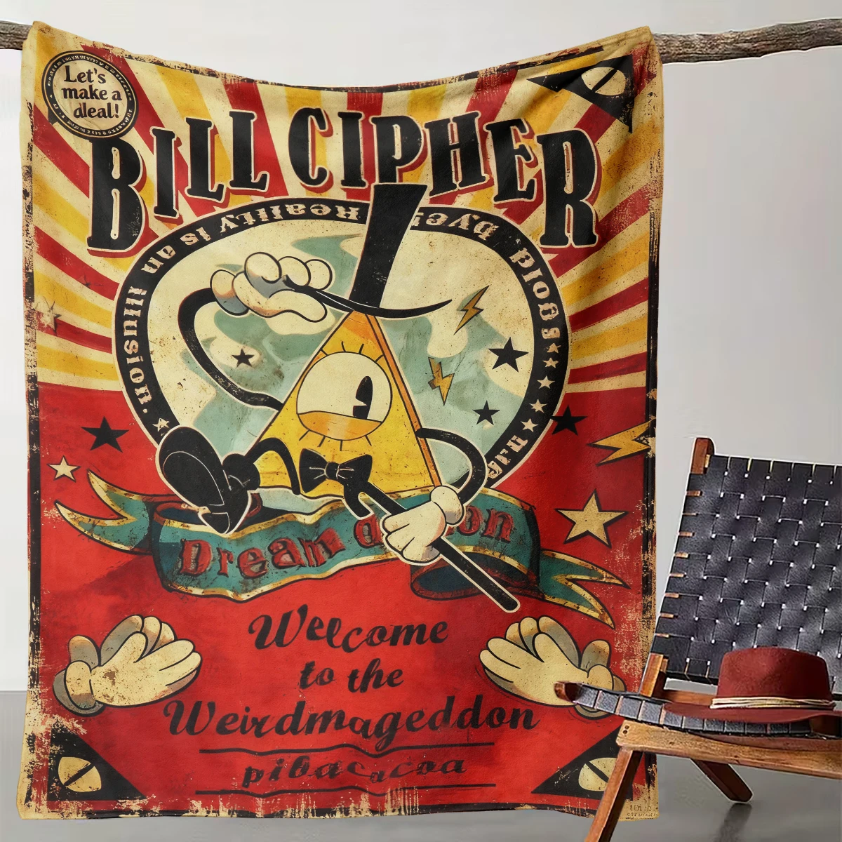 

1 Bizarre Bill Cipher Vintage Poster Blanket for Anime Fans Living Room Bedroom Decoration Blanket