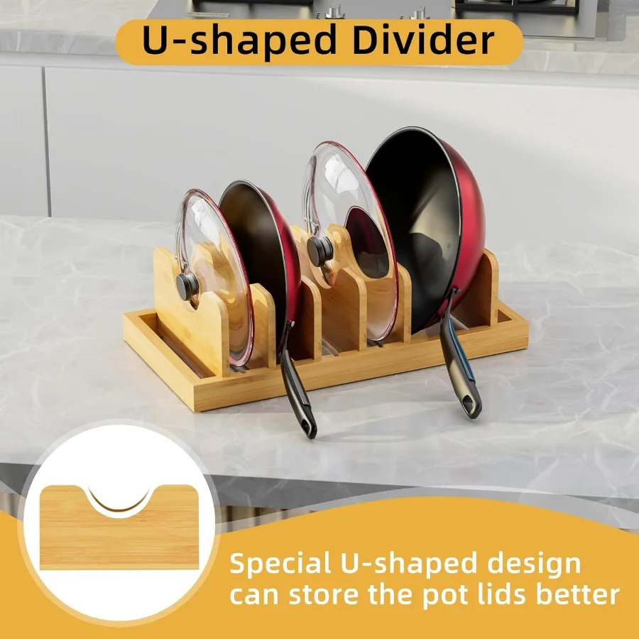 대나무 냄비 뚜껑 정리함 냄비 뚜껑 홀더 냄비 및 팬 정리함 서랍 정리함 (냄비 뚜껑, 팬, 도마, 베이킹 시트용)