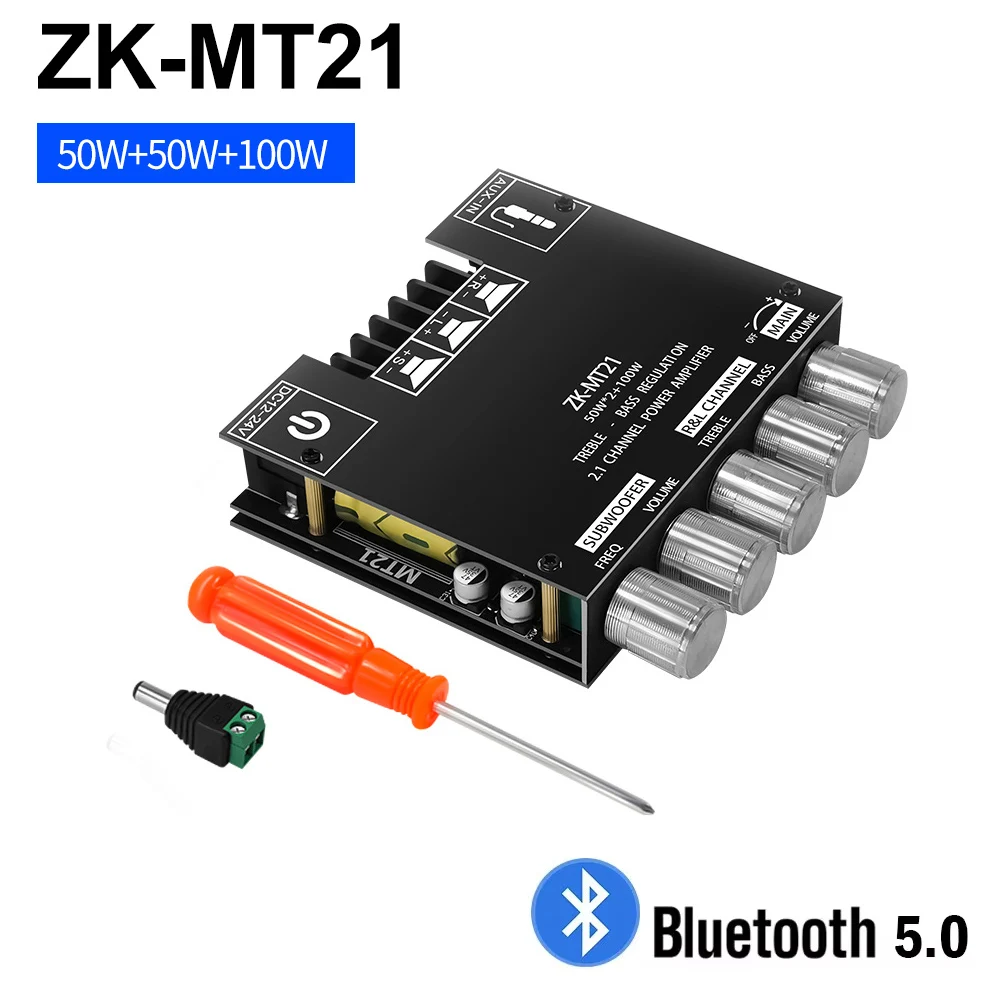 ZK-MT21 2.1 قناة مكبر كهربائي رقمي مجلس 2x50 واط + 100 واط BT5.0 ستيريو باس مكبر للصوت مع AUX 12/24 فولت لتطبيقات الصوت #1