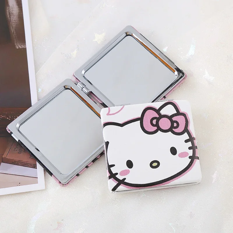 Kawaii Mirror Portable Small Mirror Hello Kitty Sanrio Portable Folding Mirror Double-Sided Pattern Girls Makeup Gift