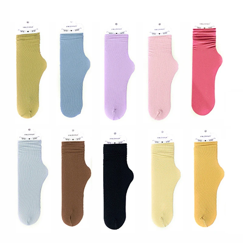 Summer Thin Socks Women Mid Long Socks Soft Ice Silk Solid Socks Hosiery Breathable Fashion Colorful Comfort Girls Female Socks