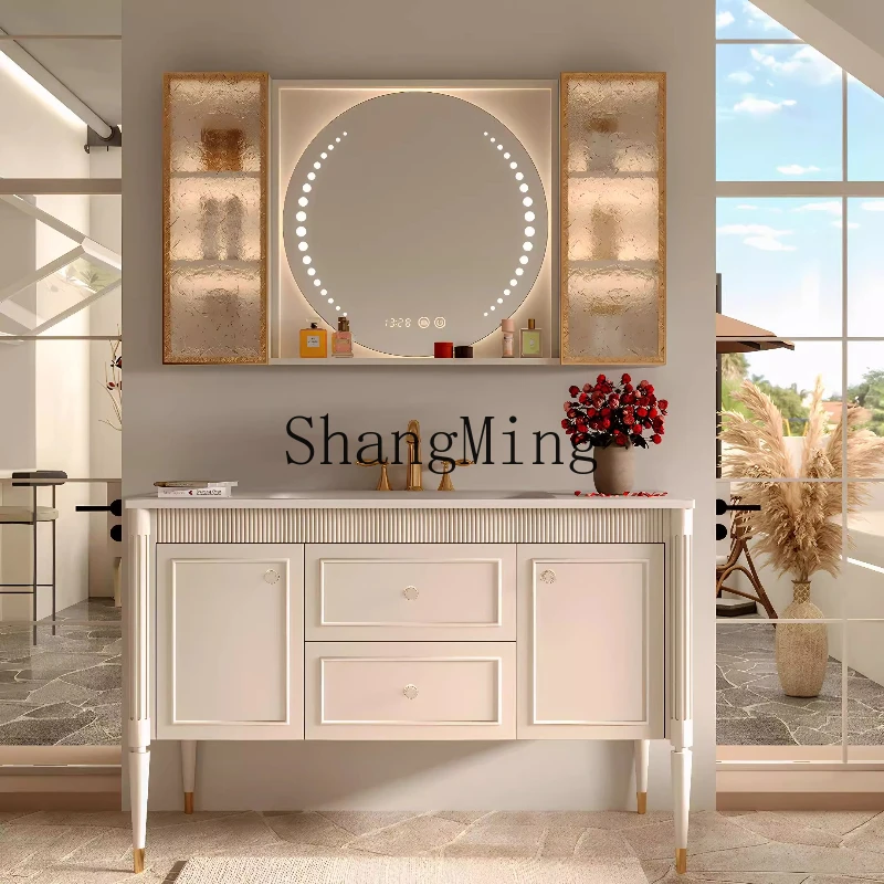 

ZYY ceramic integrated basin floor-to-ceiling rural style toilet washstand rubber wood bathroom cabinet