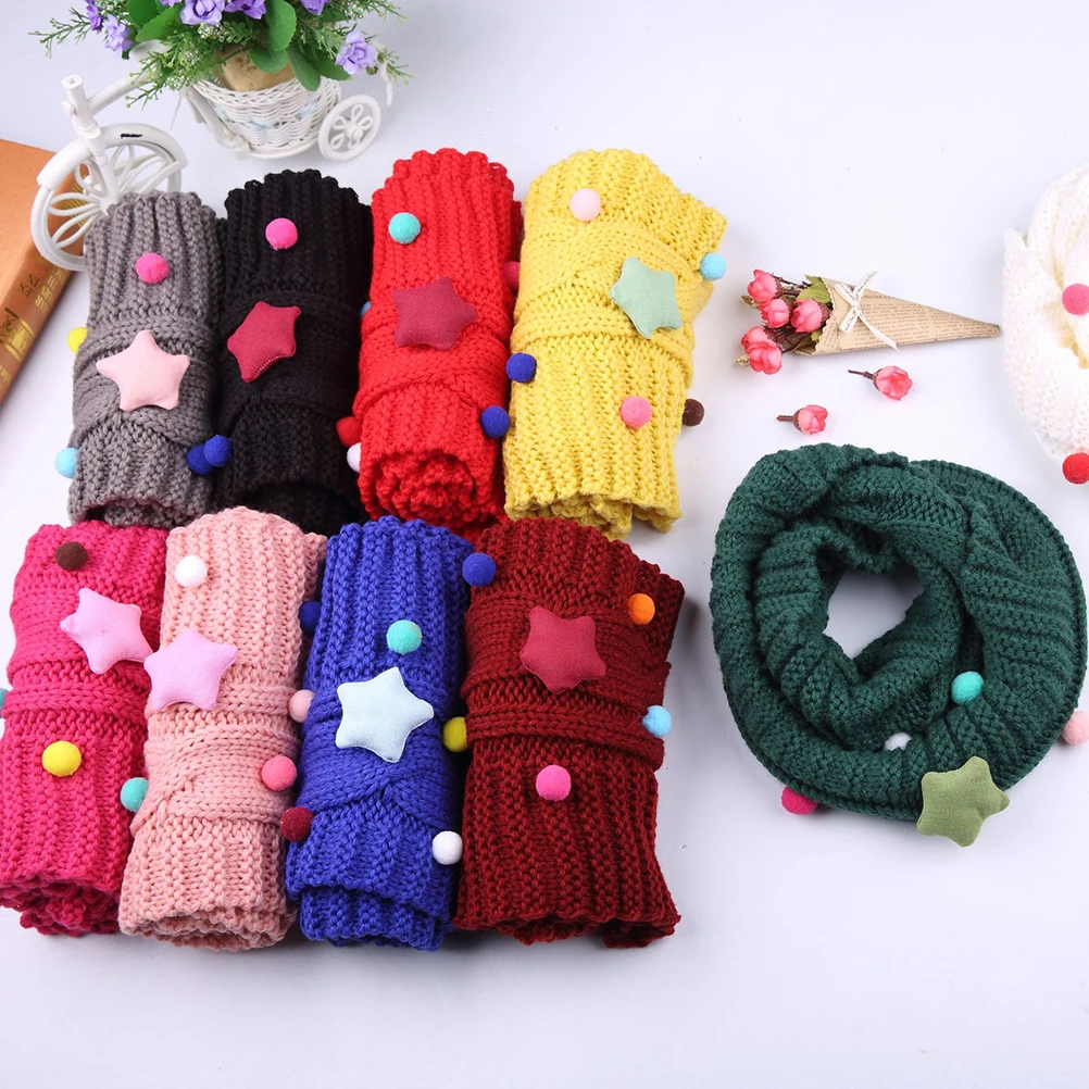 

Kids Winter Scarf 50cmx20cm Soft Cotton Material Stylish Star Print Pom Balls Neckerchief Suitable for Boys Girls