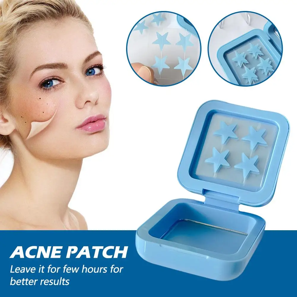 Blue Stars Hydrocolloid Acne Patches 32 Pcs Portable Hygienic Mirror Storage Box Concealer Spot Stickers Skin Care