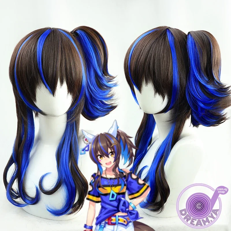 Daitaku Helios Cosplay Wig Uma Musume Pretty Derby Black Blue Mixed Ponytail Synthetic Hair Halloween Party Carnival + Wig Cap