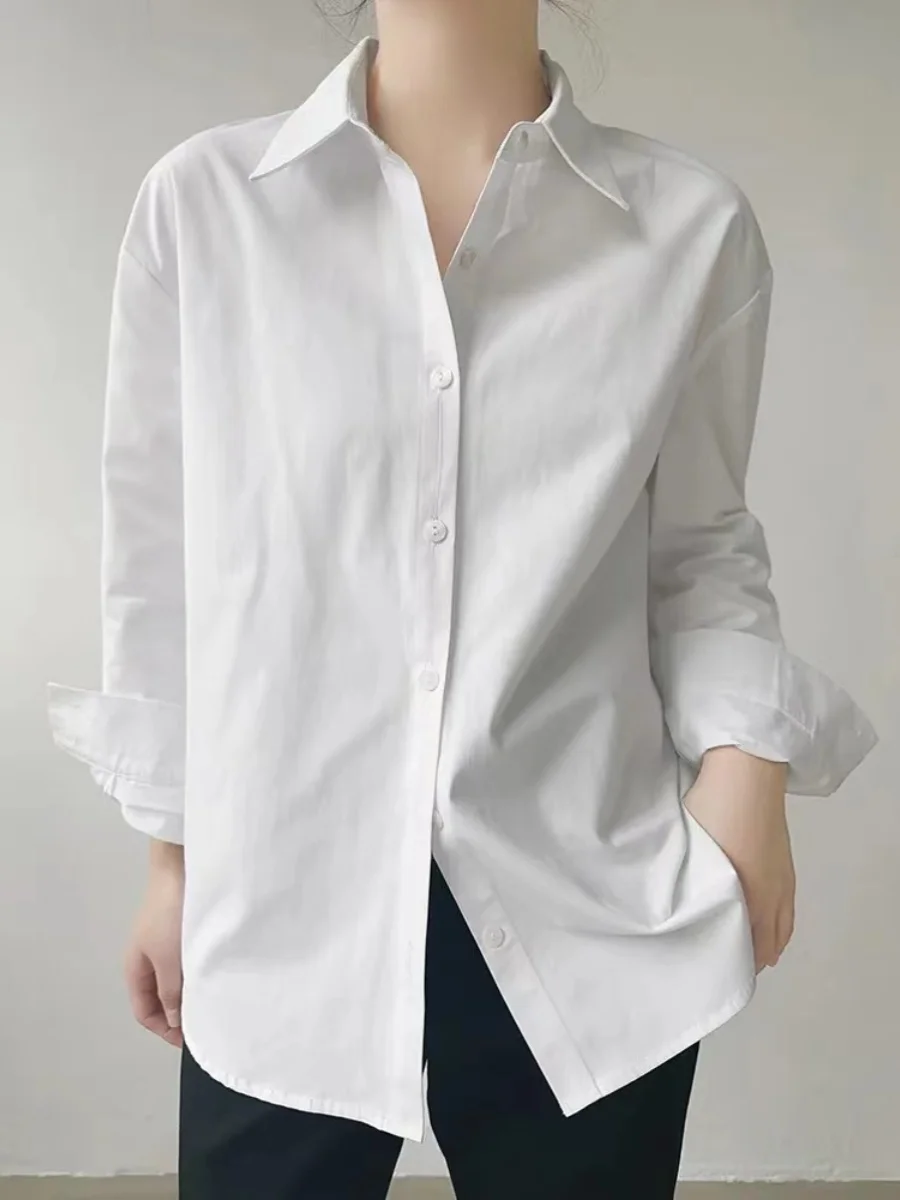 

Новинка 2024, белая женская дизайнерская профессиональная ранняя весна, новинка Sle, корейская версия, свободная посадка, длинный свеч, чистый цвет