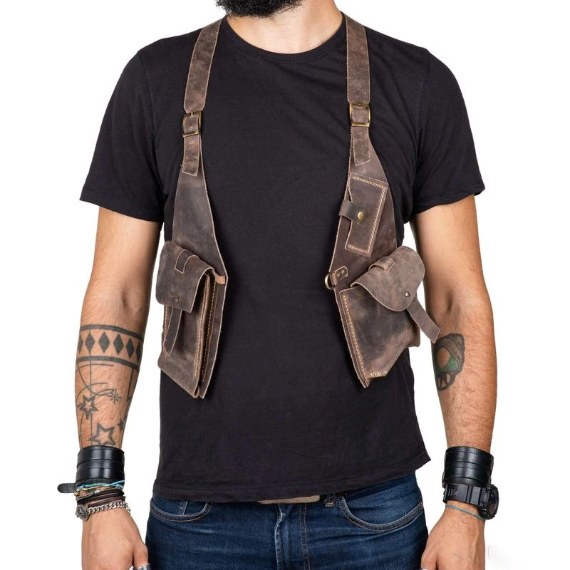 Retro Medieval Leather Shoulder Strap Underarm Adjustable Shoulder Bag Men's Outdoor Mobile Phone Bag Halloween Cosplay Props