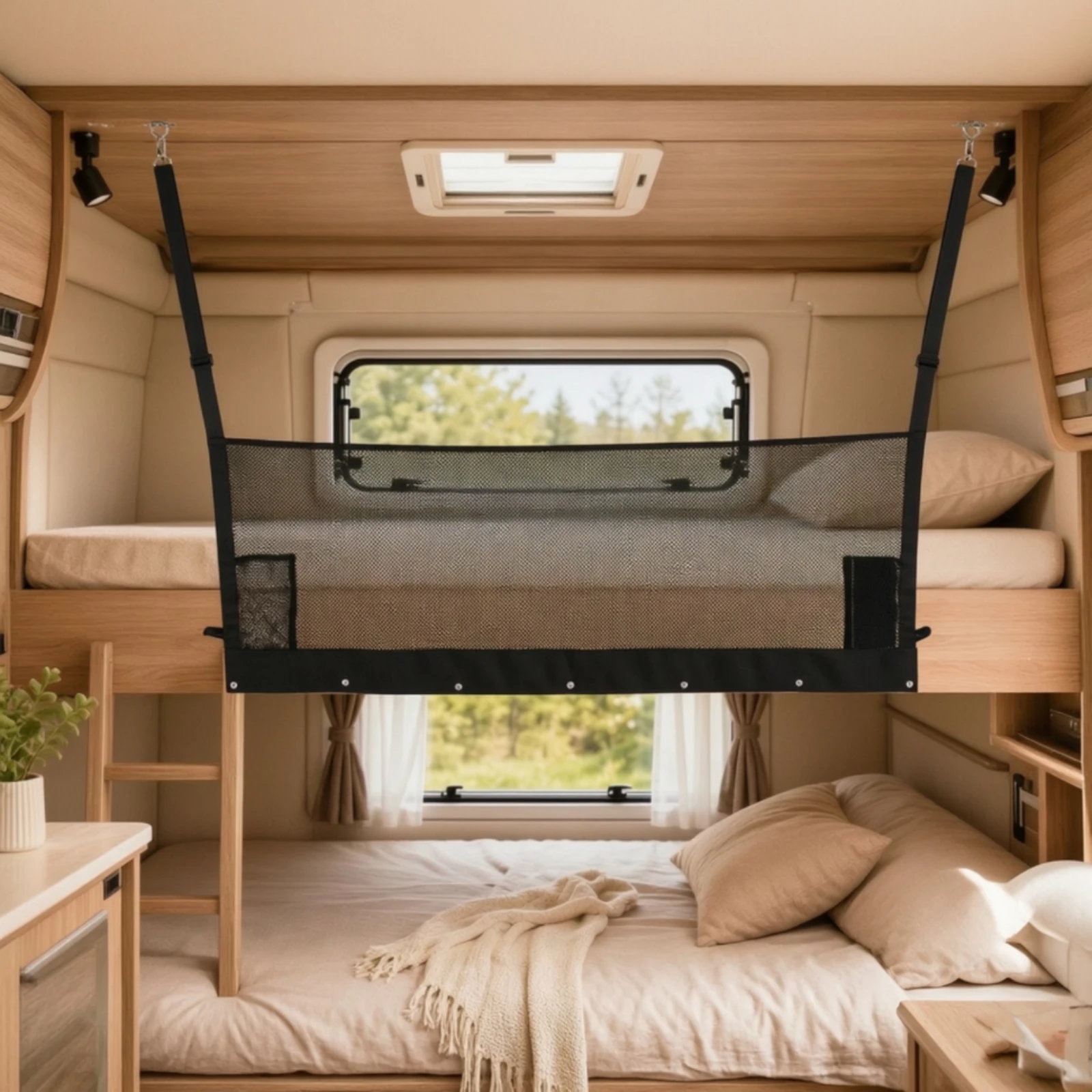Mesh Bed Rail Sleek RV Bunk Bed Fall Prevention Net with Storage Pockets