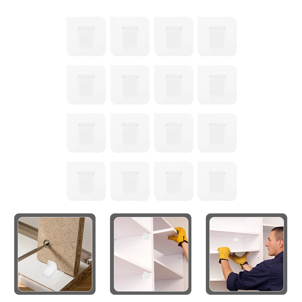 

16Pcs Punch Free Shelf Support Transparent Closet Shelf Clips Easy to Paste on Any Surface for Storage Adhesive Shelves Clips