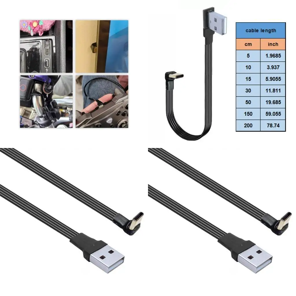 

652F 90 Degree Up Down Left USB to Type C Charging Data Cable Support 480Mbps 10W Speed for Cellphone Laptop