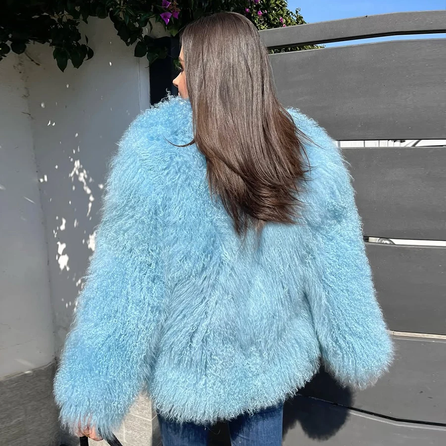 천연 양털 모피 코트 몽골 양털 재킷 티베트 양털 칼라 트렌디 명품 여성 겨울 재킷