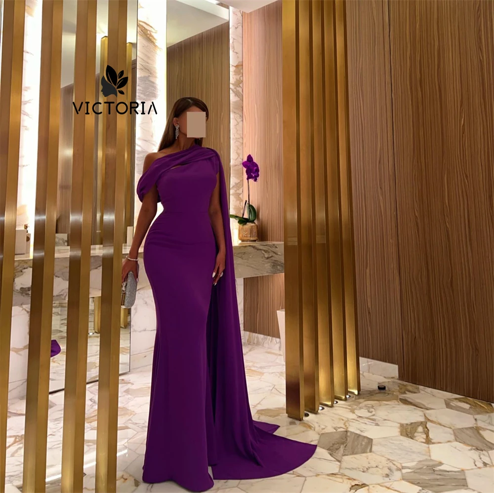 

Elegant Purple Mermaid Jersey Satin Evening Gown One Shoulder 2024 Saudi Arabic Formal Party Prom Dress for Women Customized