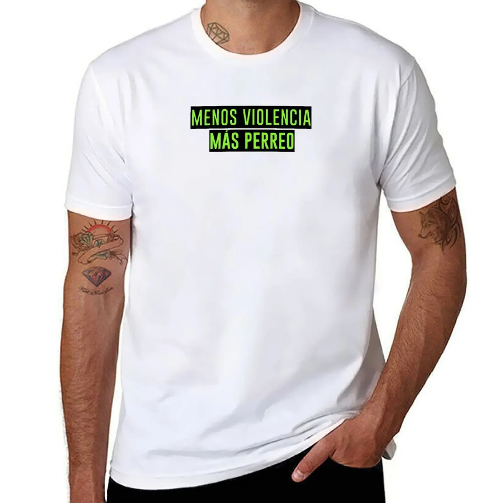 

Menos violencia mas perreo by gabyiscool T-Shirt t shirts with prints t shirt man luxury T-Shirt