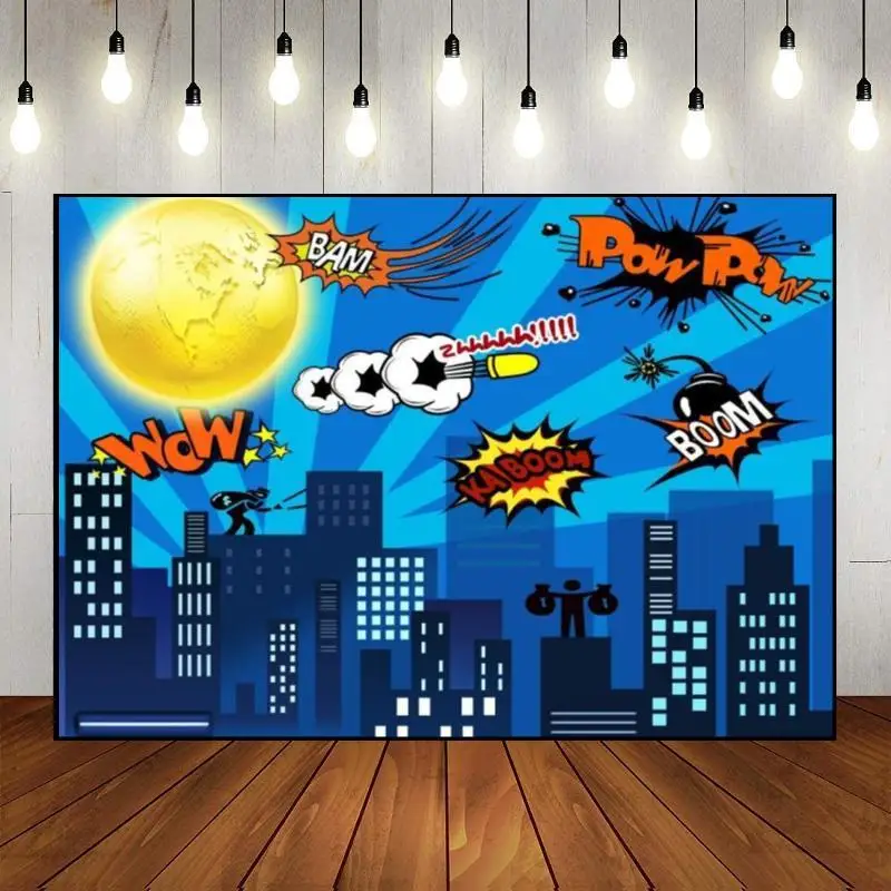 Comics Background Baby Shower Super Photography Backdrops Banner Birthday Decoration Patterns Photo Collectibles Custom Backdrop