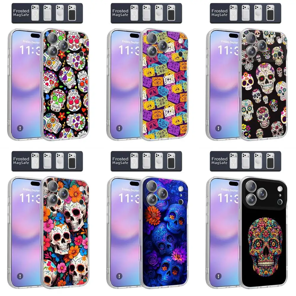 

Mexican Mexica Skull Flower Phone Case For iPhone 17,16,15,14,13,12,11,Pro,Max,Plus,E,Air,Mini Magnetic Magsafe Frosted Clear