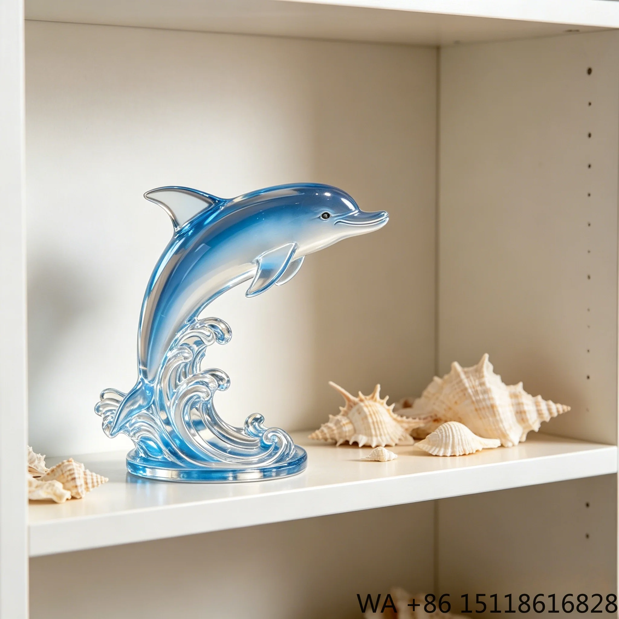 Customizable Size Blue Dolphin Desktop Decoration Home Ornament Holiday & Housewarming Gift Transparent Crystal Resin Sculpture