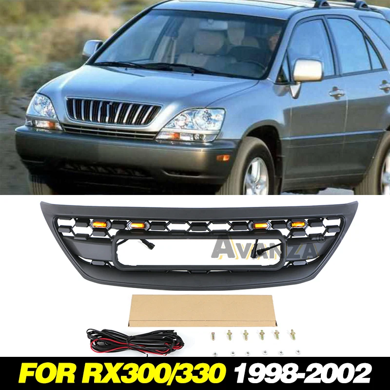 Auto Parts Grill With Led Lights Front Bumper Grille Modification Accessories Decoration For LEXUS RX300/RX330 1998-2002