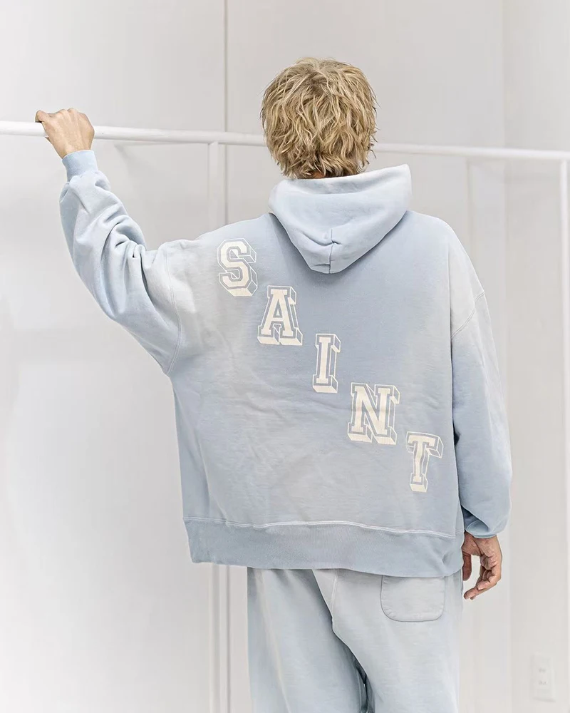 2026 New Arrival Unisex SAINT Blue Tear Print Hoodie High Quality Heavy Fabric Hooded Pullover Streetwear For Men Women