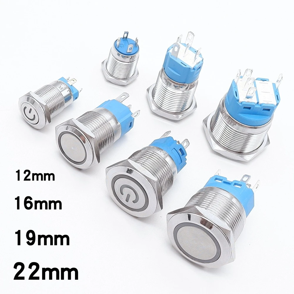 12mm16mm19mm22mminterruptordebotóndeMetalControldeequipofuentedealimentaciónarranqueparadainterruptoresdePCdecoche12v24vrojoverdeazul6v