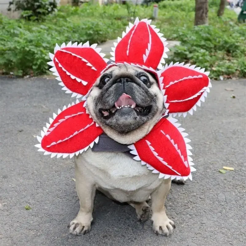 Funny Cat Hat Demogorgon Scary Flower Costume Birthday Pet Accessories Supplies Pet Dogs Headwear Adjustable Sticker