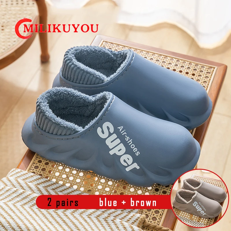 New Super Air-Shoes Fashion Couples Anti Slip Women's Shoes For Man Winter Cute Simple Thickened Warm EVA Plush Cotton Slippers