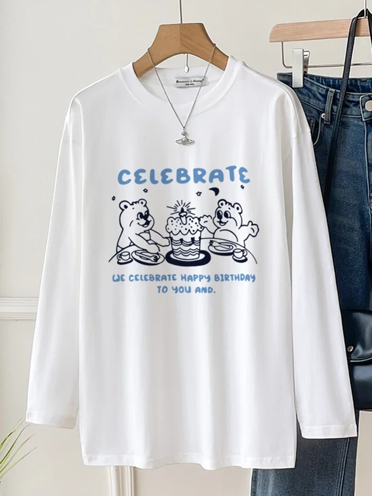 

Spring Autumn New Cotton Loose and Slim Versatile Korean Aging Bear Letter Printed Long Sleeve T-shirt for Women Blouse Top A306