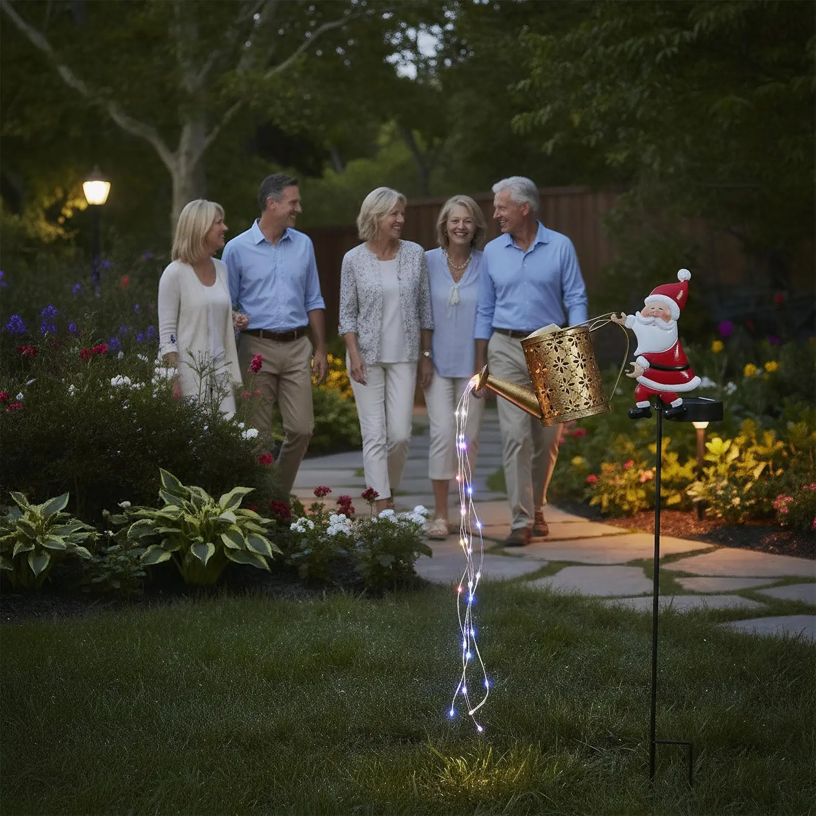 Solar Powered Christmas Lights Auto Sensor Ambient Decorations LED Santa Claus Watering Lights For Garden Yard Patio Porch