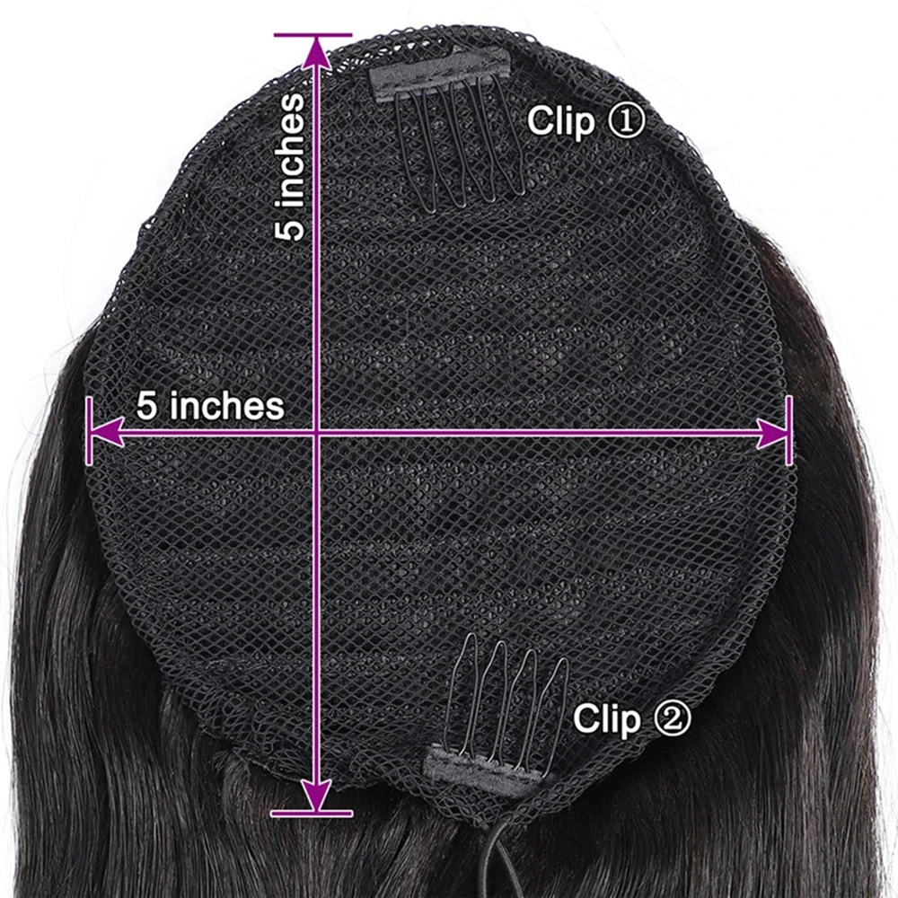 Queue de cheval droite brésilienne avec clip pour femme, extensions de cheveux humains, cheveux Remy, Wstring de proximité, 1 pièce