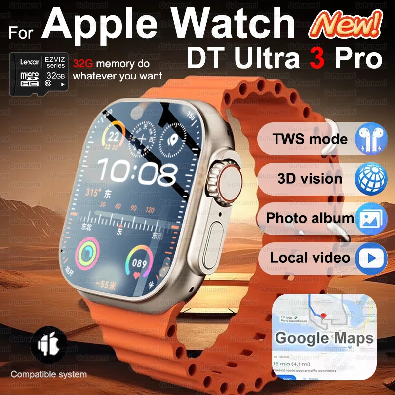 DT Ultra 3 Smartwatch pantalla Amoled 4GB reproductor MP3 MP4 Bluetooth red compartido aplicación tienda ChatGPT reloj inteligente AI hombres Sportwatch