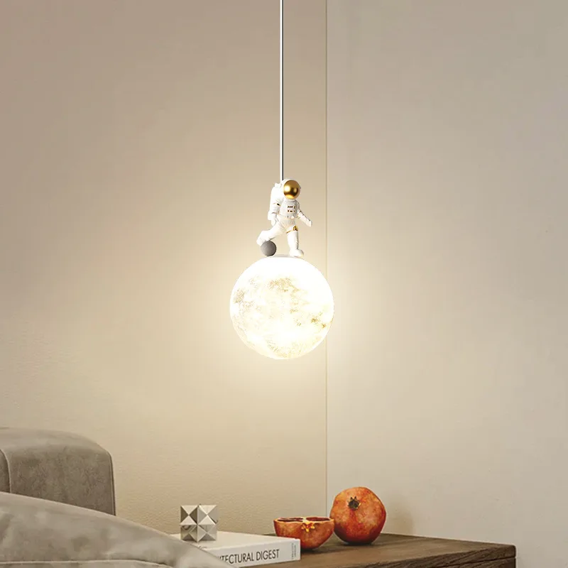 Cream Wind Moon Ball Astronaut Children's Room Chandelier Modern Minimalist Background Wall Light Bedroom Bedhead Smalldroplight